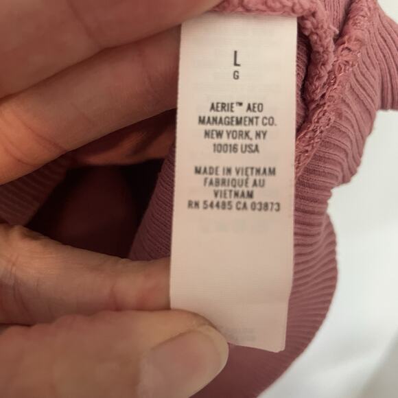 Aerie Good Vibes Corded Oversized Sweatshirt 1/4 Zip Large Dusty Pink Ribbed - Picture 7 of 8